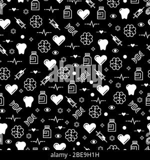 Black and white medicinal seamless pattern design wallpaper background, vector illustration Stock Vector