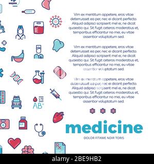 Medicinal poster design with medicine line icons. Medical web banner, vector illustration Stock Vector