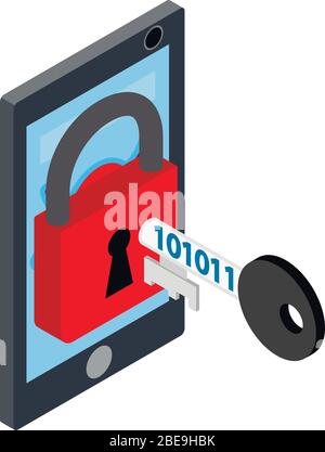 Unlock smartphone icon, isometric style Stock Vector