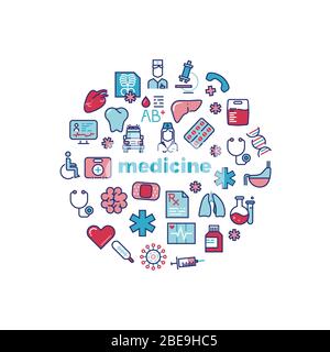 Medicine concept with colorful line icons isolated on white. Vector illustration Stock Vector