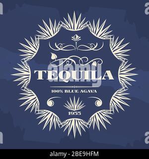 Vintage tequila banner or poster design with agava plants. Vector illustration Stock Vector