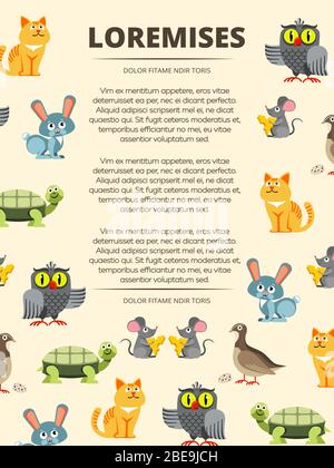 Children info banner with cute cartoon animals. Kids poster vector illustration Stock Vector