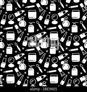 Black and white cosmetics seamless pattern. White make up design, vector illustration Stock Vector