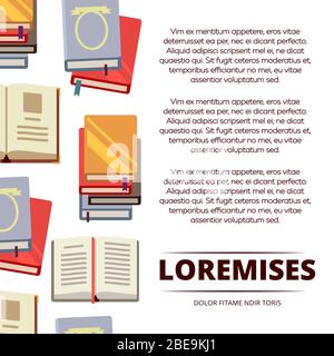 Flat colorful books poster design with white backdrop. Vector illustration Stock Vector