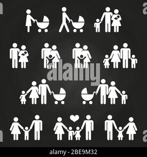 Baby and parents outline icons design - white family pictograms. Vector illustration Stock Vector