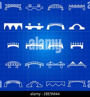 White outline and thin line bridges icons. Outline bridge architecture city, vector illustration Stock Vector