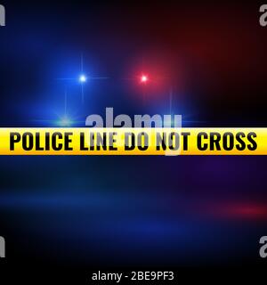 Police lights and tape. Police line isolated criminal accident zone. Vector illustration Stock Vector