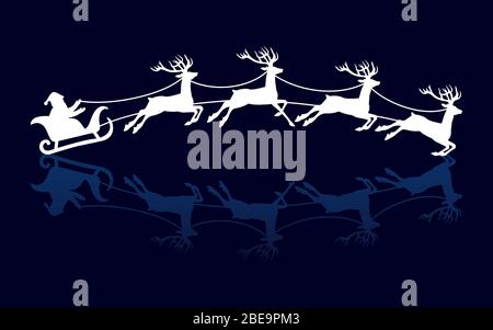 Silhouettes of Santa and deers. Winter holiday xmas, vector illustration Stock Vector