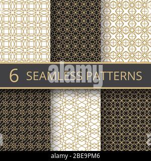 Trendy gold geometric seamless vector patterns with simple golden line shapes. Golden line pattern background, illustration of seamless geometric texture Stock Vector