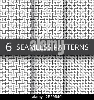 Simple geometric vector abstract seamless patterns. Monochrome geometrical wallpaper repeating prints. Set of seamless pattern monochrome geometric line illustration Stock Vector