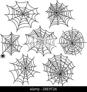 Halloween spider web vector set. Cobweb decoration elements isolated on white background Stock Vector