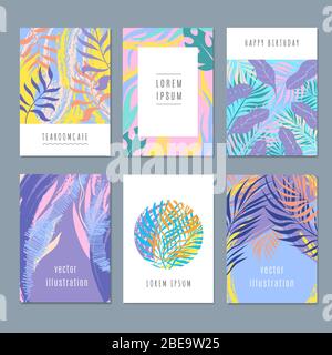 Creative drawing vector trendy backgrounds with nature graphics and summer tropical leaves. Summer drawing leaf poster and banner illustration Stock Vector