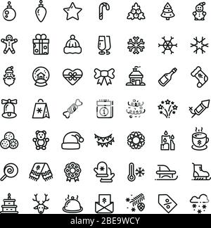 Christmas and New Year line vector icons. Xmas winter outline symbols set. Winter christmas holiday line icon, new year symbols illustration Stock Vector