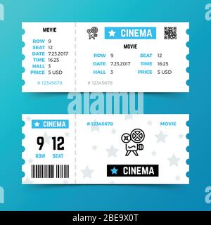 Cinema entrance ticket vector template in modern minimalist style. Design of ticket to cinema movie, entertainment entrance illustration Stock Vector