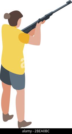 Woman shooter icon, isometric style Stock Vector
