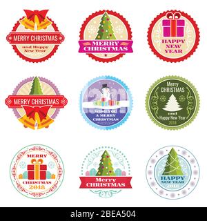 Vintage christmas gift vector labels, banners and tags with typographic elements. Xmas label, and new year holiday sticker illustration Stock Vector