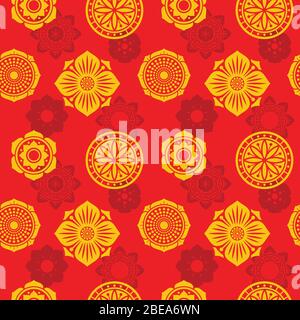 Chinese and japanese elements vector seamless pattern. Tribal asian wallpaper print. Background with chinese and japanese ornament illustration Stock Vector