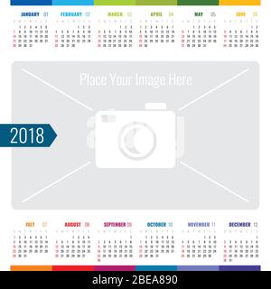 Day calendar event planner 2018. Vector template calendar with place for image illustration Stock Vector