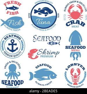 Set of emblems of fresh fish Stock Vector by ©kvasay 105140824