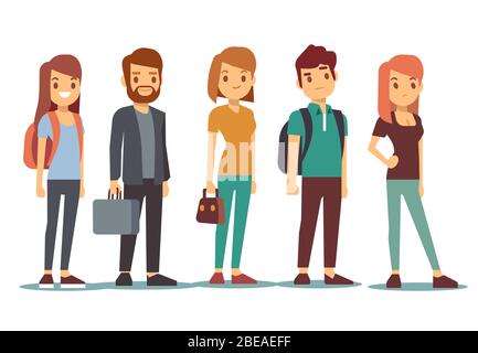 Queue of young people. Waiting women and men standing in line. Queue wait woman and man. Vector illustration Stock Vector