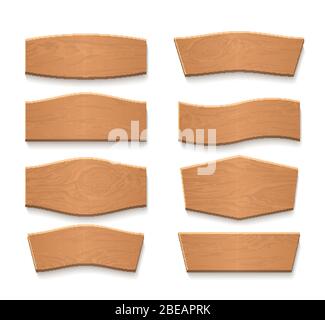 Cartoon wood blank banners and ribbons, western signs vector set