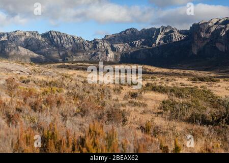 Beautiful mountain valley and granite rock formations of Andringitra national park Madagascar Stock Photo