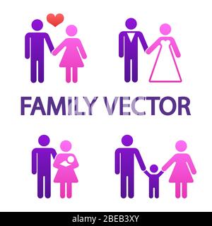 Colorful pictographs happy family icons on white backdrop. Vector illustration Stock Vector