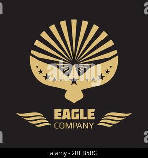 Vector heraldic golden eagle logo on black background. Vector illustration Stock Vector