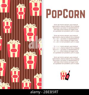 Popcorn and sauce banner design. Poster with flat snack. Vector illustration Stock Vector