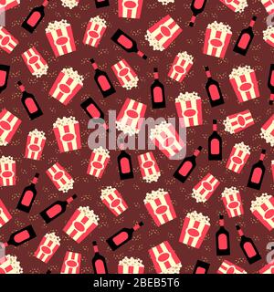 Popcorn and caramel topping seamless pattern - popcorn pattern. Vector illustration Stock Vector