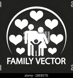 Happy love family logo design - parents with kid and hearts on blackboard. Vector illustration Stock Vector