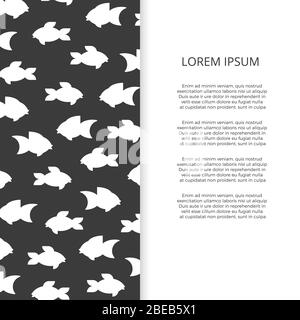 Monochrome banner with white fishes silhouette on grey. Vector illustration Stock Vector