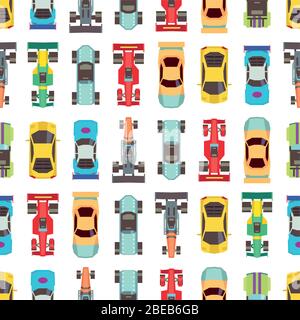 Urban cars seamless pattern texture. Vector illustration background. Racing cars Stock Vector