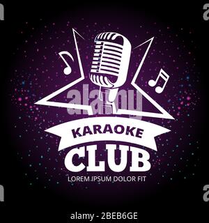 Shiny karaoke club vector label design. Karaoke music club label illustration Stock Vector
