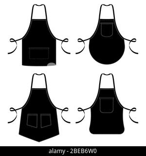 Black and white kitchen chef aprons isolated on white. Apron kitchen for cooking. Vector illustration Stock Vector