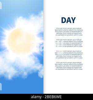 Sunny day poster banner design with text sun and clouds. Vector illustration Stock Vector