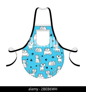 Fashion kitchen apron with hand drawn cats - stylish apron isolated on white. Vector illustration Stock Vector