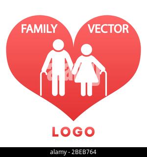 Grandparents in red heart happy family logo design. Vector illustration Stock Vector