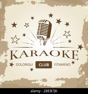 Karaoke club banner design - vintage music label. Vintage sign emblem. Vector illustration Stock Vector