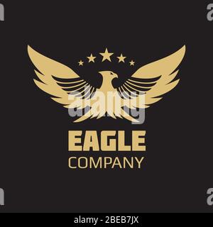 Gold heraldic silhouettes eagle logo company design. Vector flat illustration Stock Vector