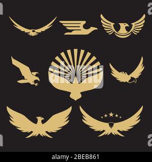 Set of gold heraldic eagle logo design for business company. Vector illustration Stock Vector