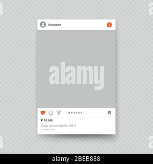 Realistic insta frame on transparent background. Photo post frame and photography content posting for social media, vector illustration Stock Vector