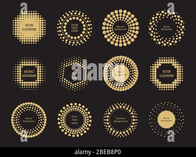 Halftone dots round banners design on black background. Vector illustration Stock Vector