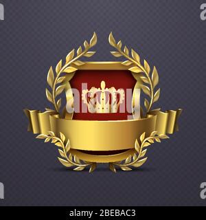 Royal heraldic victorian style emblem. Victorian heraldic emblem with crown and shield. Vector illustration Stock Vector