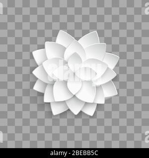 White paper 3d lotus isolated on transparent background. Vector lotus decoration origami, illustration of handmade floral Stock Vector