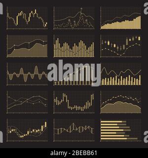 Business data financial charts. Stock analysis graphics market on black background. Vector illustration Stock Vector