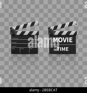 Movie clapperboard or film clapper isolated on transparent background. Vector illustration Stock Vector