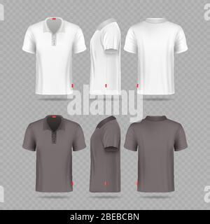 White black mens polo t-shirt set isolated on transparent background. T-shirt clothing, vector of apparel tshirt with collar illustration Stock Vector