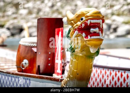 The Head Of Traditional Chinese Dragon Boat Stock Photo