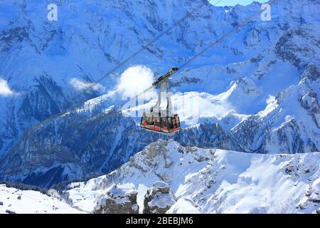 Cable car to the summit of the Schilthorn. Bernese Alps of Switzerland, Europe. Stock Photo